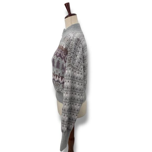 NEW Sugar Moon Quarter Zip Sweater gray Purple Winter Print Small S Knit - Picture 7 of 10